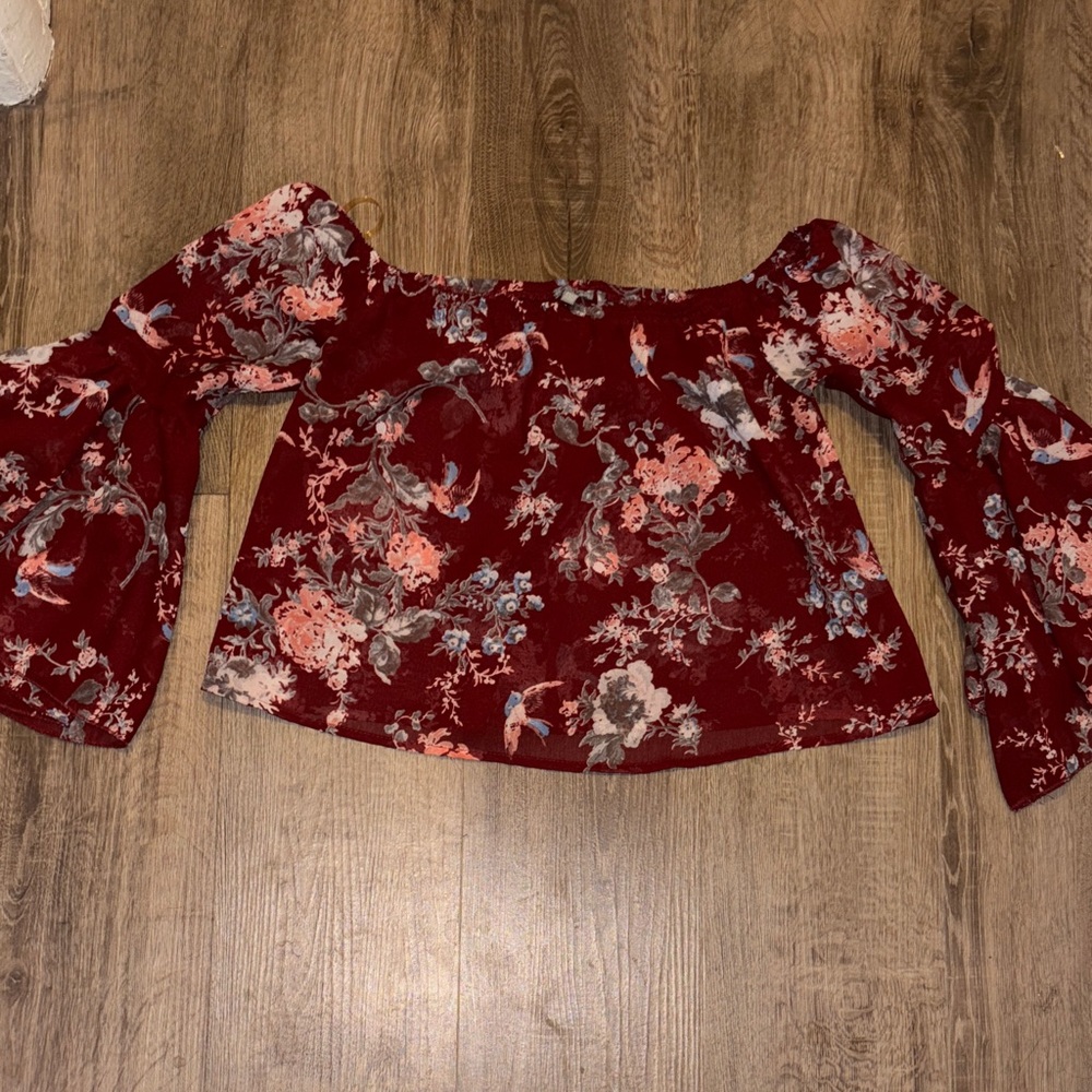 Burgundy Floral Off-Shoulder Blouse